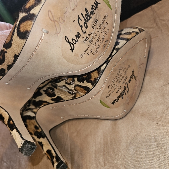 Sam Edelman Ria Leather Leopard Print Calf hair platform stiletto ankle booties - Picture 2 of 7